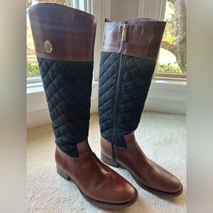 Tory Burch Brown and Black Quilted Tall Riding Boots